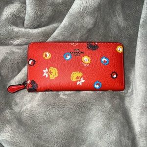 Red Coach Floral Wallet Clutch